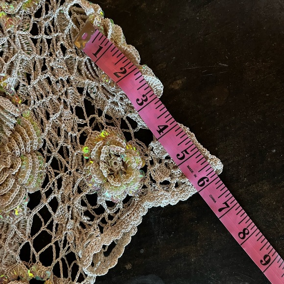 Kroshetta by Papillon crocheted sweater with sequin flowers, OS - Picture 11 of 12
